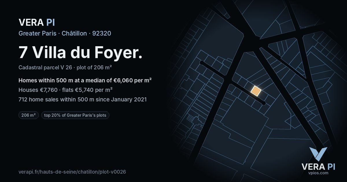 7 Villa du Foyer, Châtillon at night – the plot lit, the parcels around coloured by the prices near them