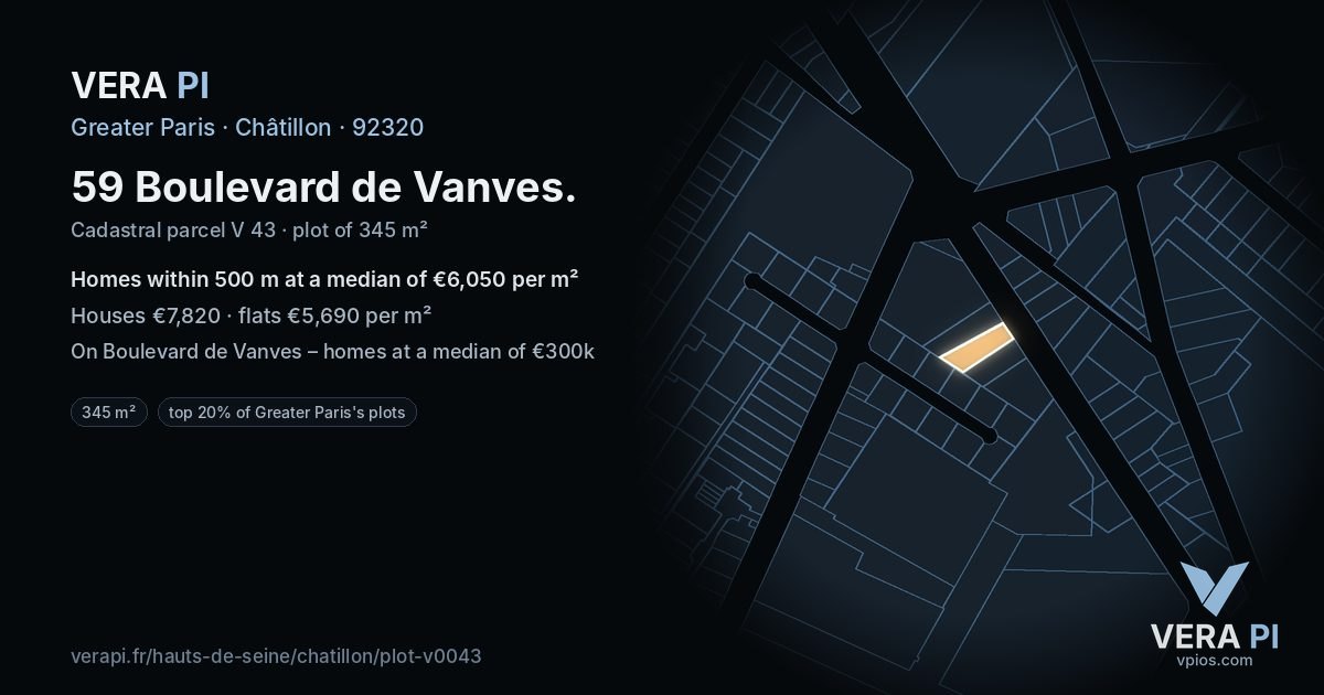 59 Boulevard de Vanves, Châtillon at night – the plot lit, the parcels around coloured by the prices near them