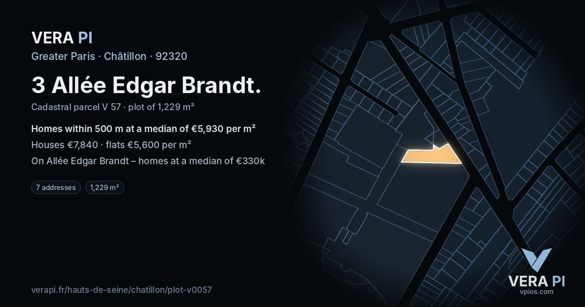 3 Allée Edgar Brandt, Châtillon at night – the plot lit, the parcels around coloured by the prices near them