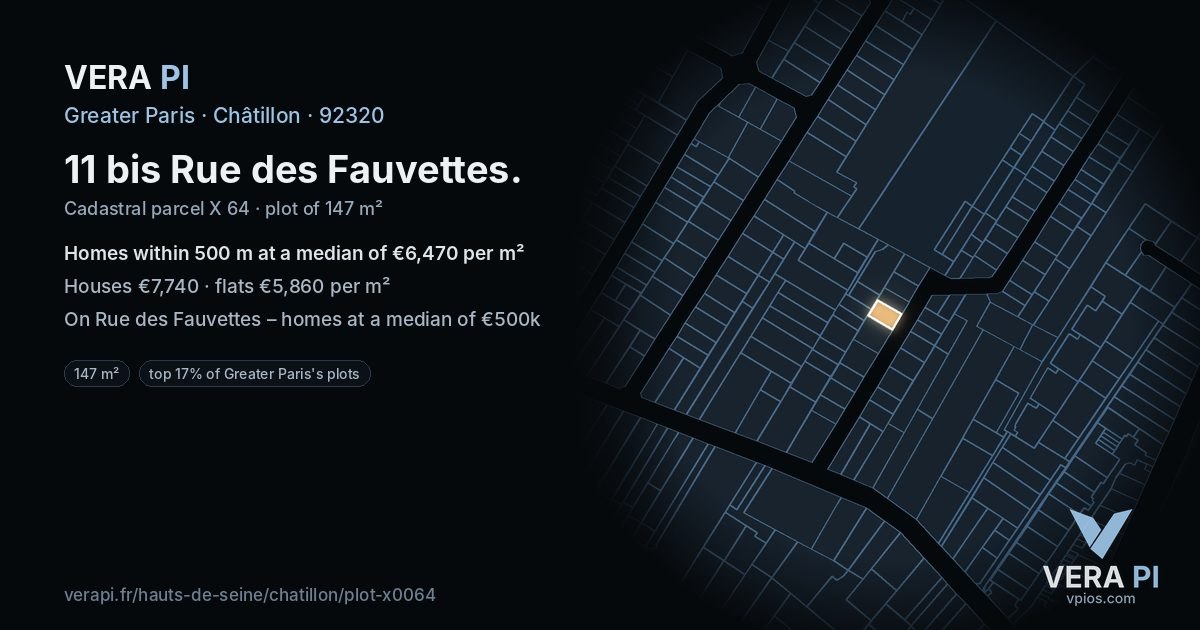 11 bis Rue des Fauvettes, Châtillon at night – the plot lit, the parcels around coloured by the prices near them