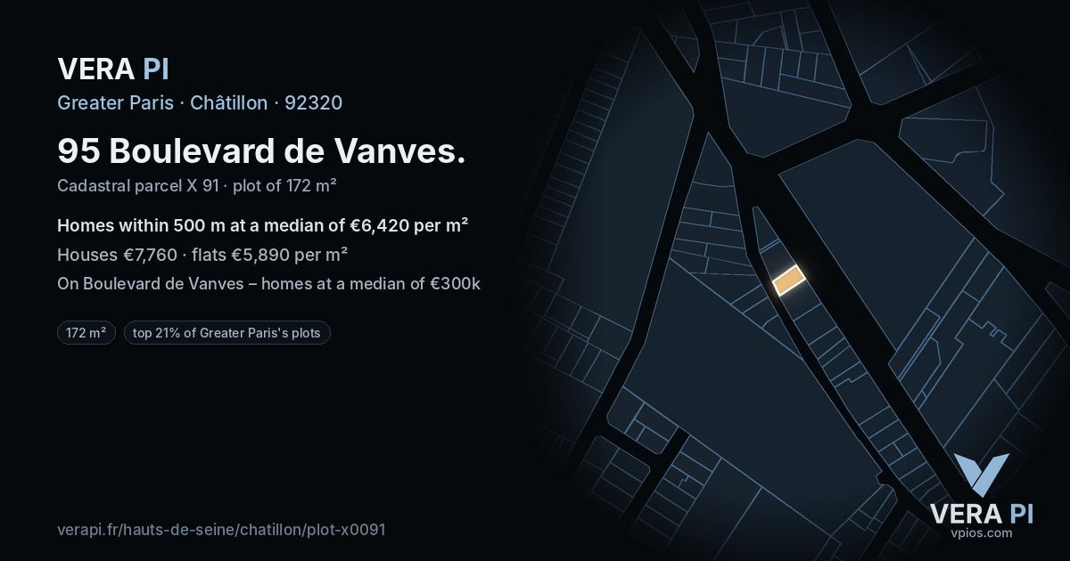 95 Boulevard de Vanves, Châtillon at night – the plot lit, the parcels around coloured by the prices near them