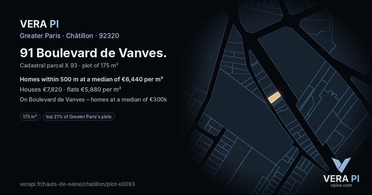 91 Boulevard de Vanves, Châtillon at night – the plot lit, the parcels around coloured by the prices near them
