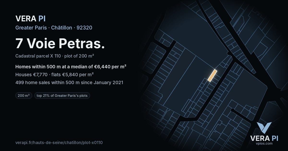 7 Voie Petras, Châtillon at night – the plot lit, the parcels around coloured by the prices near them