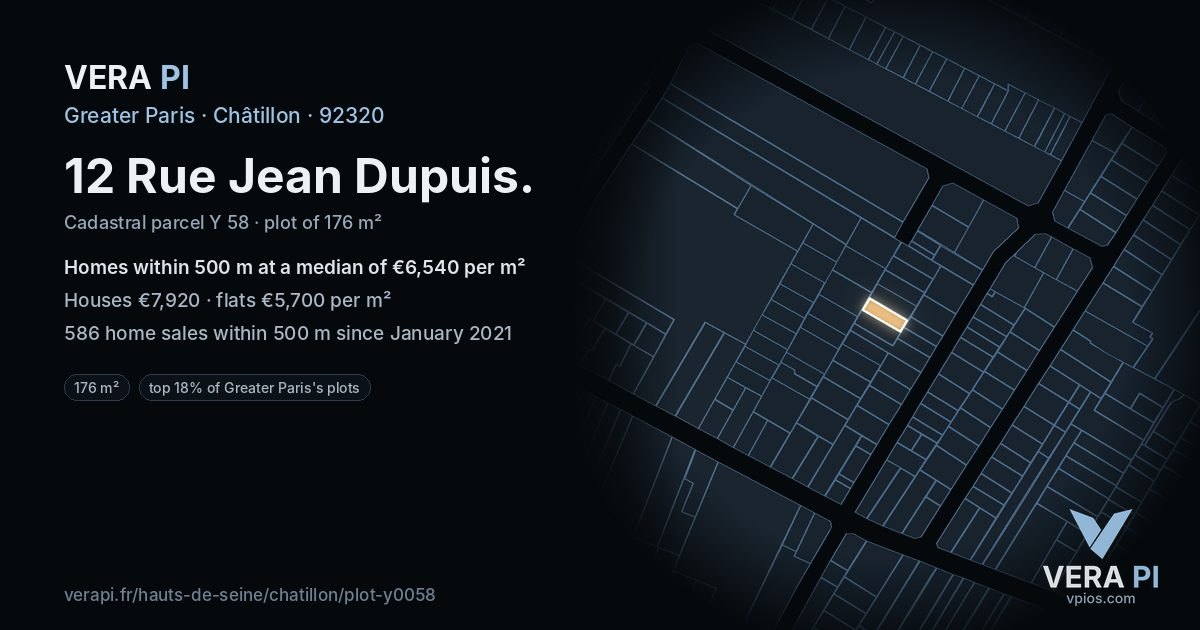12 Rue Jean Dupuis, Châtillon at night – the plot lit, the parcels around coloured by the prices near them