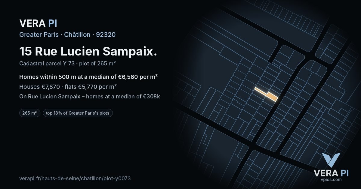 15 Rue Lucien Sampaix, Châtillon at night – the plot lit, the parcels around coloured by the prices near them