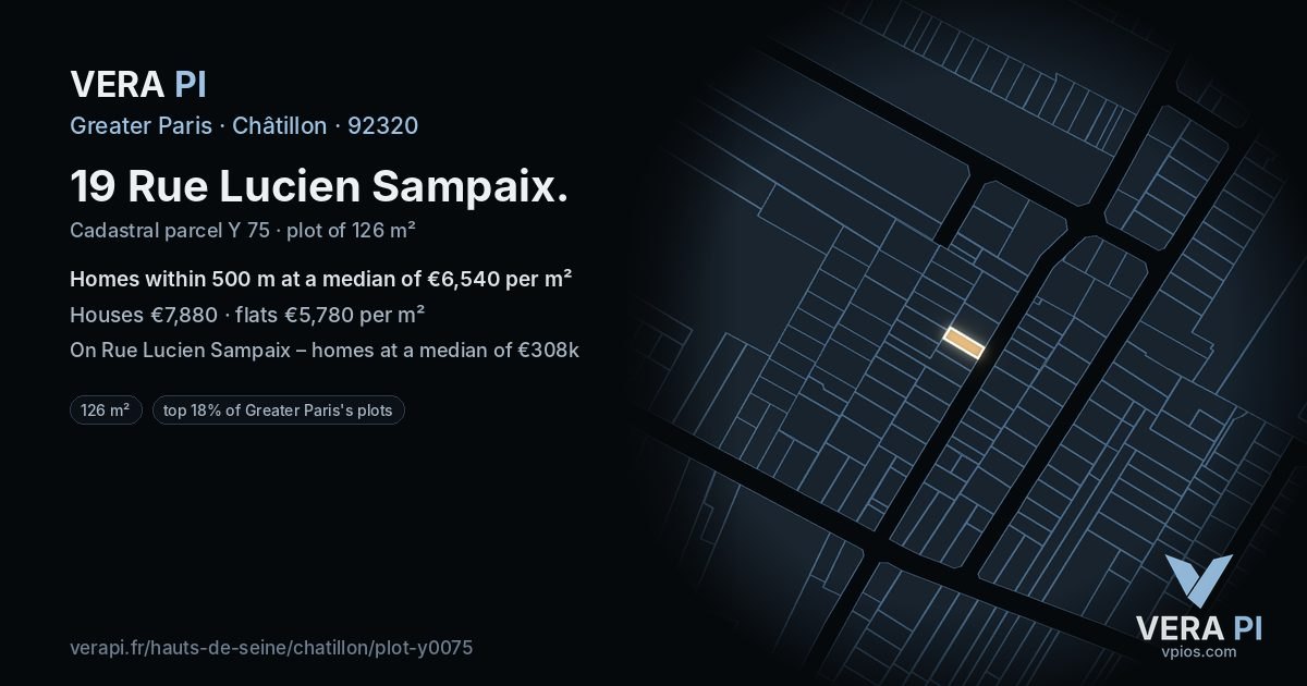 19 Rue Lucien Sampaix, Châtillon at night – the plot lit, the parcels around coloured by the prices near them