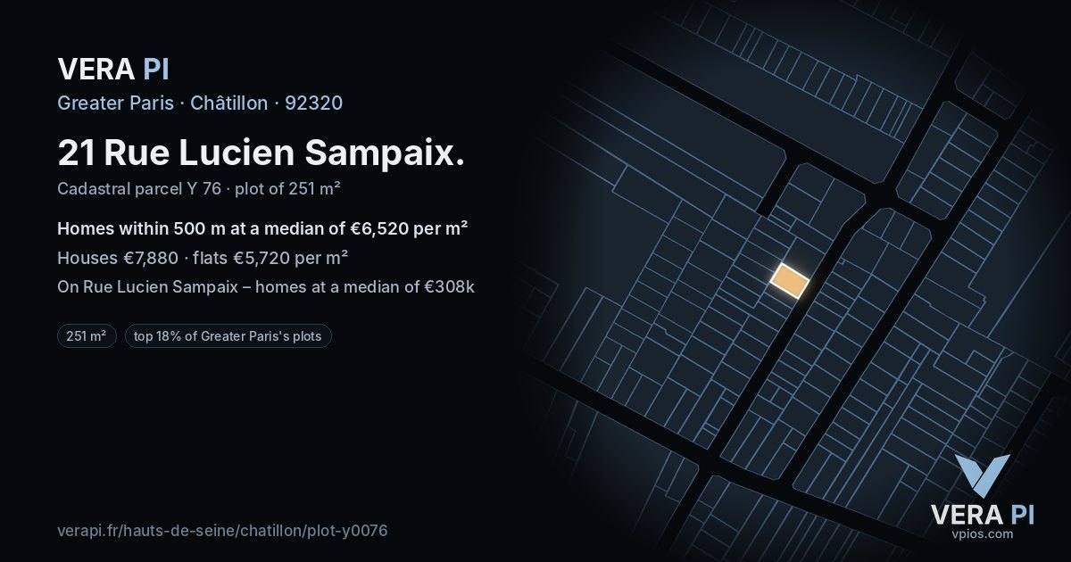 21 Rue Lucien Sampaix, Châtillon at night – the plot lit, the parcels around coloured by the prices near them
