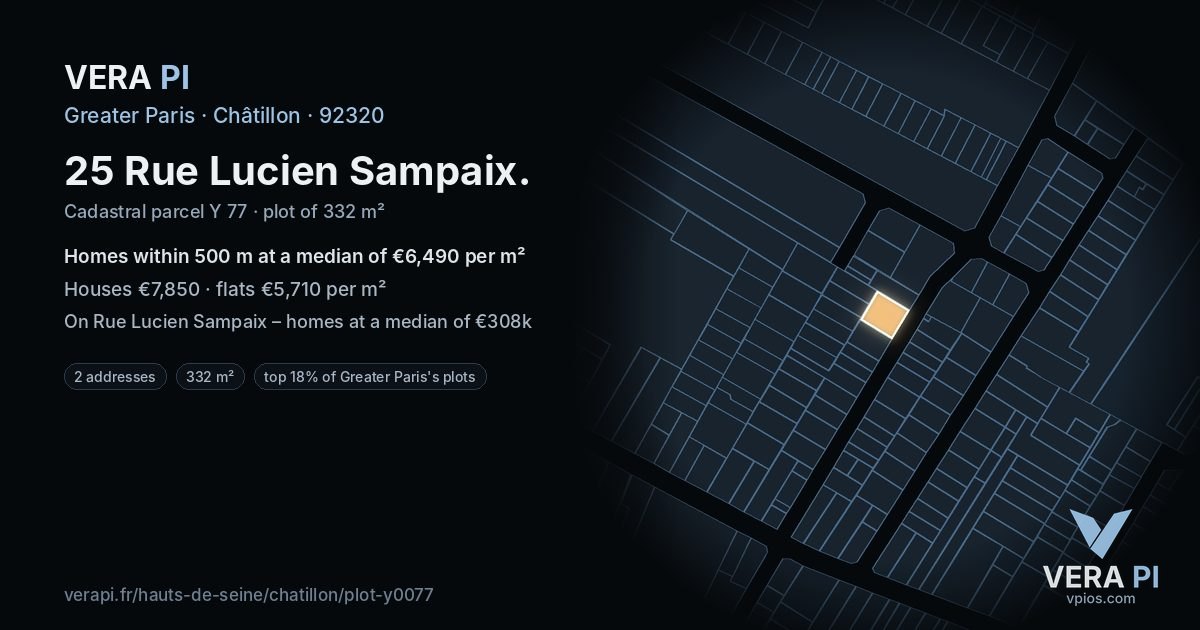 25 Rue Lucien Sampaix, Châtillon at night – the plot lit, the parcels around coloured by the prices near them
