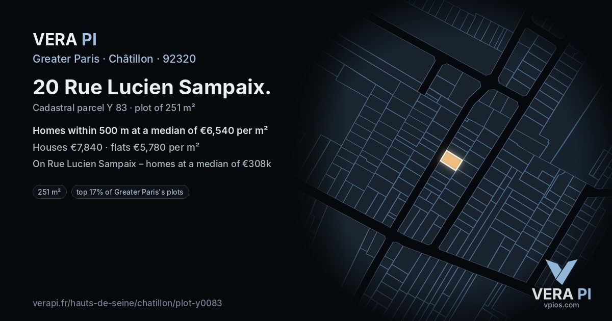 20 Rue Lucien Sampaix, Châtillon at night – the plot lit, the parcels around coloured by the prices near them