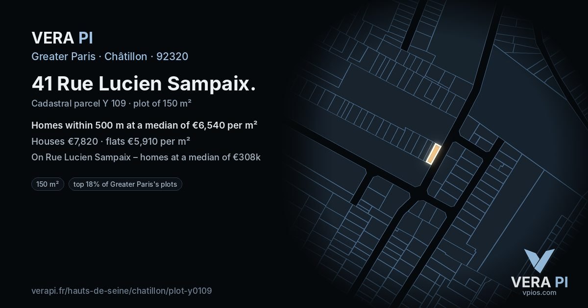 41 Rue Lucien Sampaix, Châtillon at night – the plot lit, the parcels around coloured by the prices near them