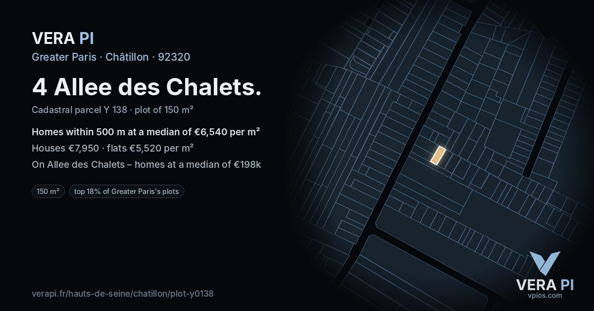 4 Allee des Chalets, Châtillon at night – the plot lit, the parcels around coloured by the prices near them