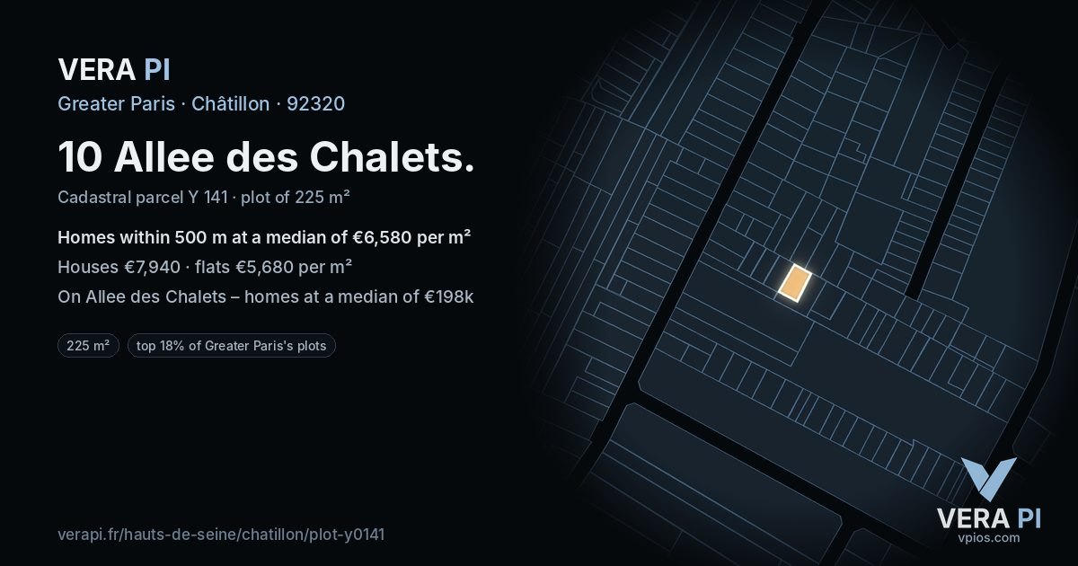 10 Allee des Chalets, Châtillon at night – the plot lit, the parcels around coloured by the prices near them