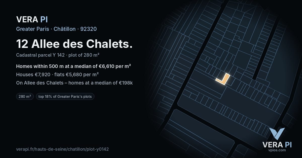 12 Allee des Chalets, Châtillon at night – the plot lit, the parcels around coloured by the prices near them