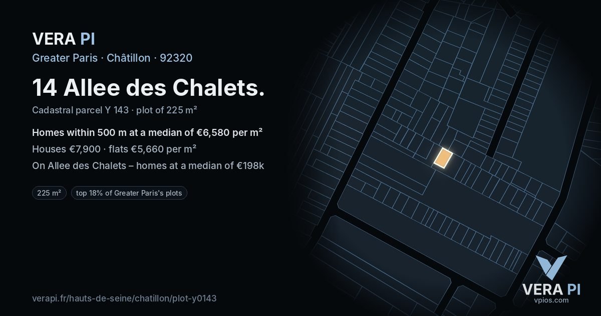 14 Allee des Chalets, Châtillon at night – the plot lit, the parcels around coloured by the prices near them
