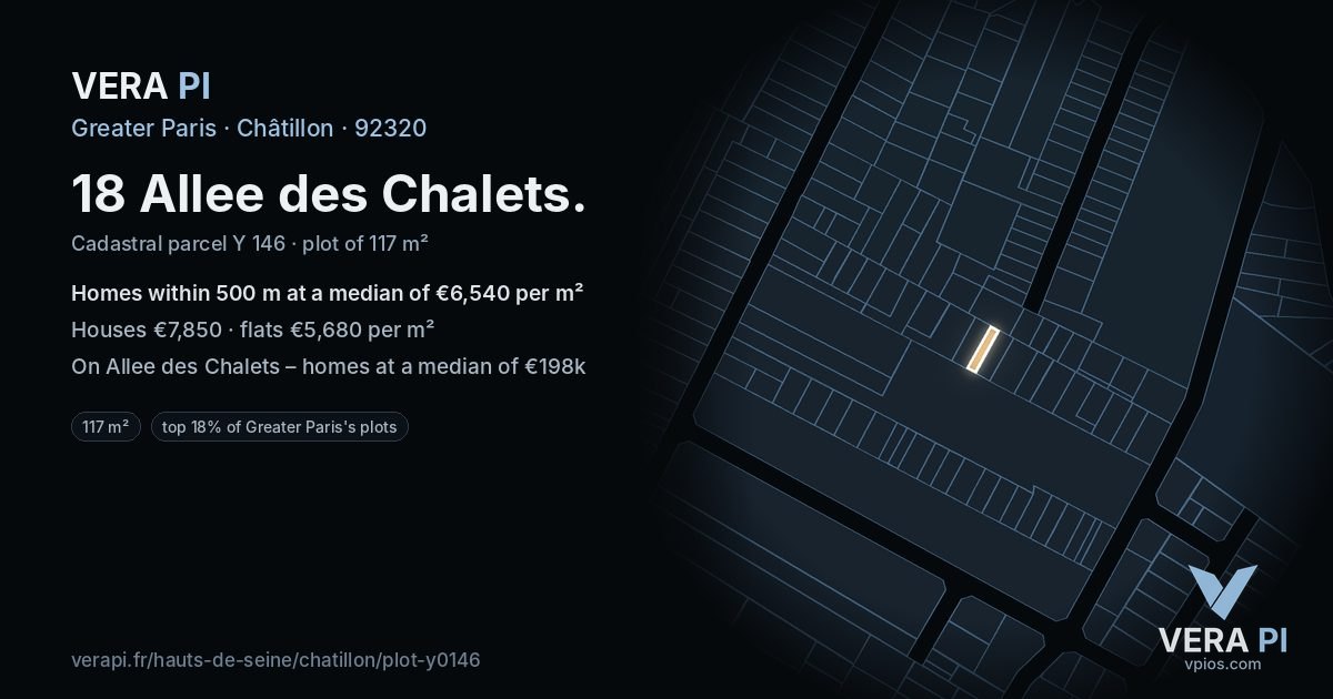 18 Allee des Chalets, Châtillon at night – the plot lit, the parcels around coloured by the prices near them