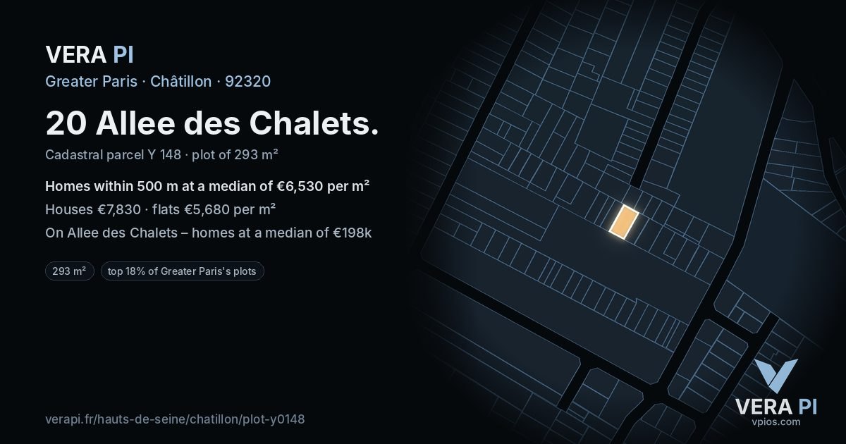 20 Allee des Chalets, Châtillon at night – the plot lit, the parcels around coloured by the prices near them