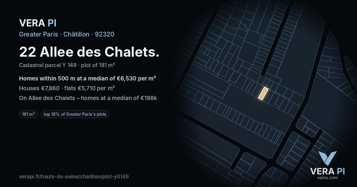 22 Allee des Chalets, Châtillon at night – the plot lit, the parcels around coloured by the prices near them