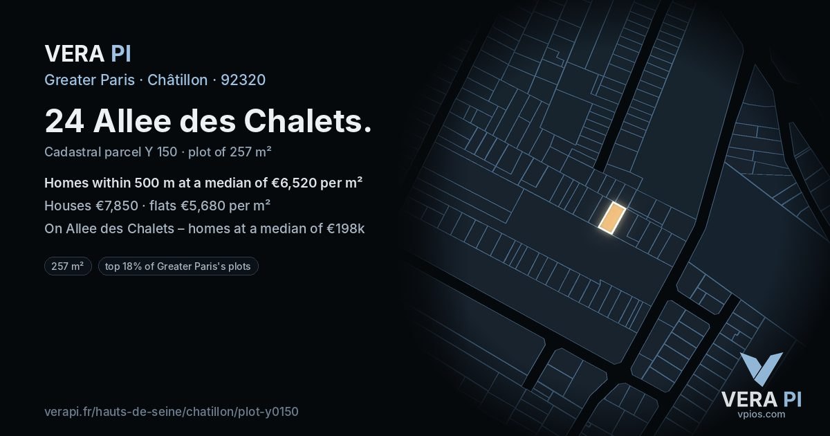 24 Allee des Chalets, Châtillon at night – the plot lit, the parcels around coloured by the prices near them