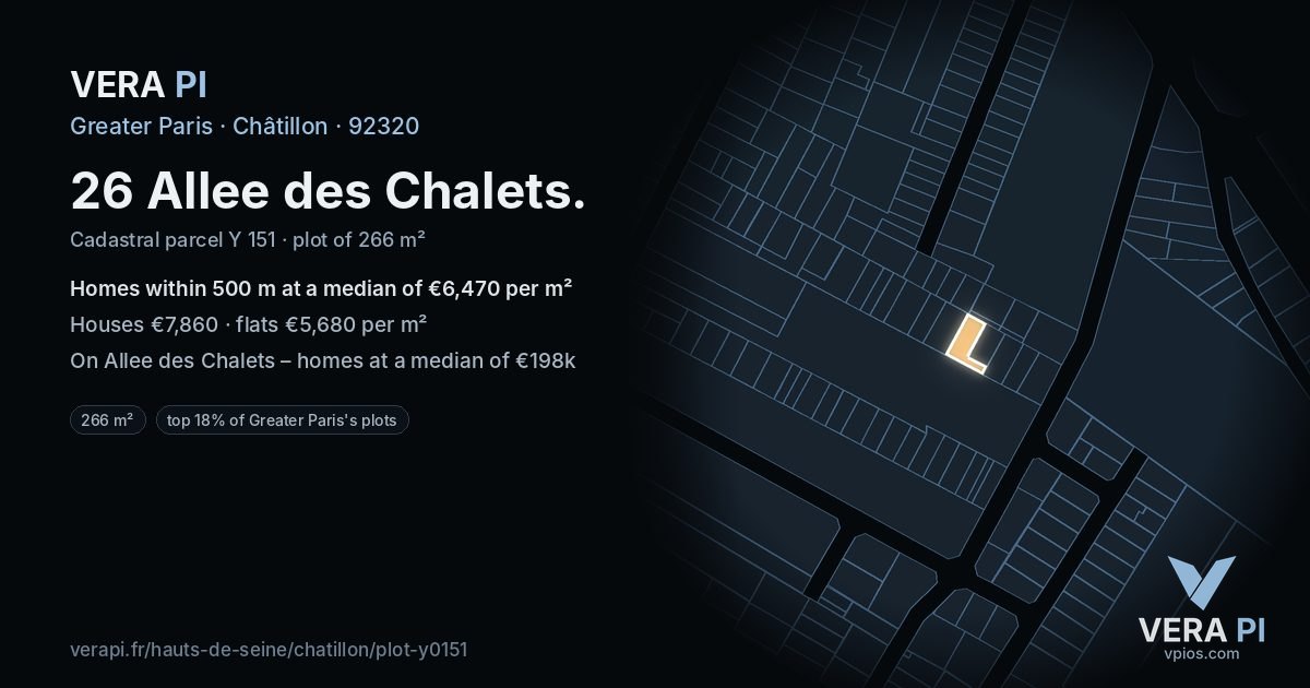 26 Allee des Chalets, Châtillon at night – the plot lit, the parcels around coloured by the prices near them