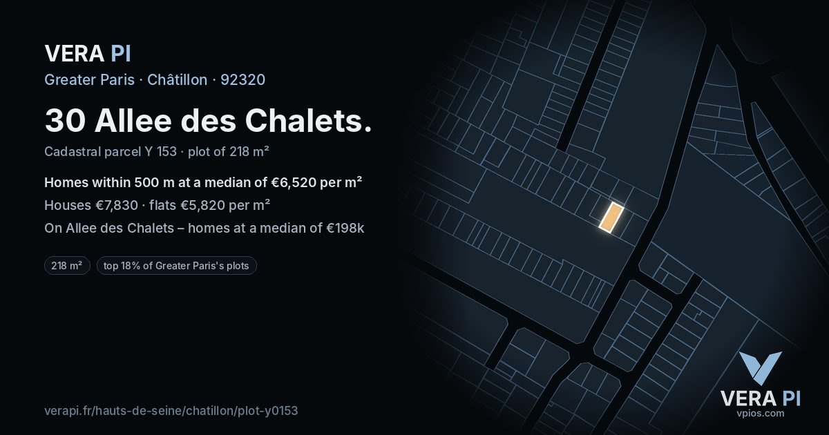 30 Allee des Chalets, Châtillon at night – the plot lit, the parcels around coloured by the prices near them