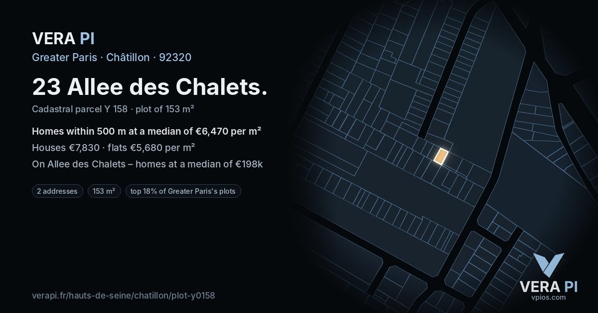 23 Allee des Chalets, Châtillon at night – the plot lit, the parcels around coloured by the prices near them