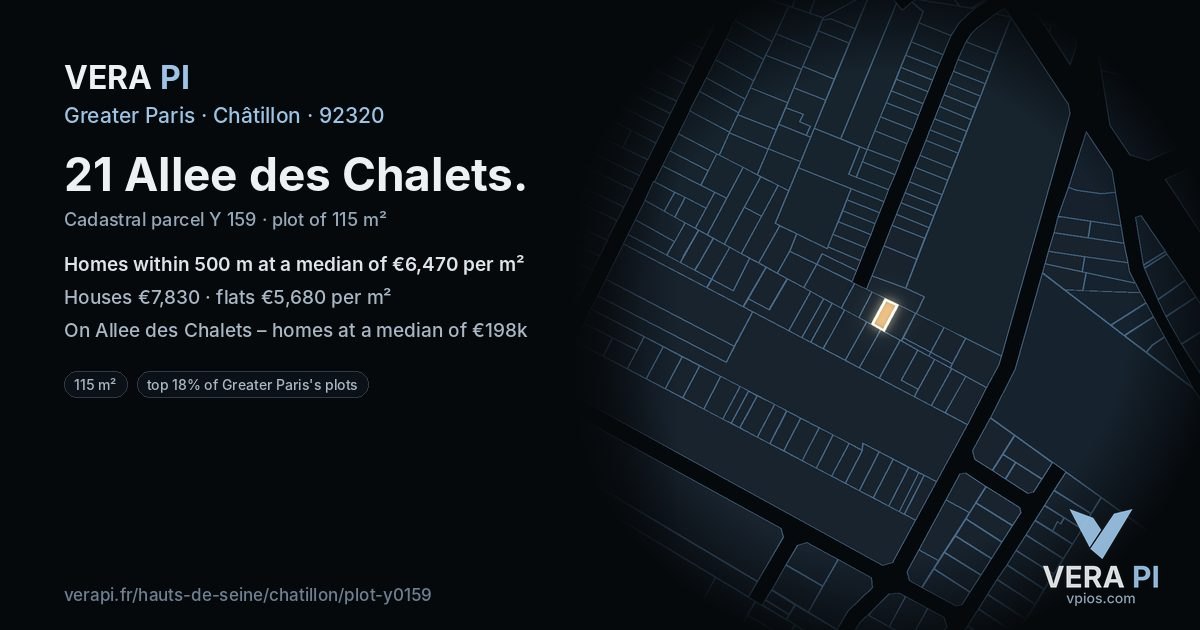 21 Allee des Chalets, Châtillon at night – the plot lit, the parcels around coloured by the prices near them