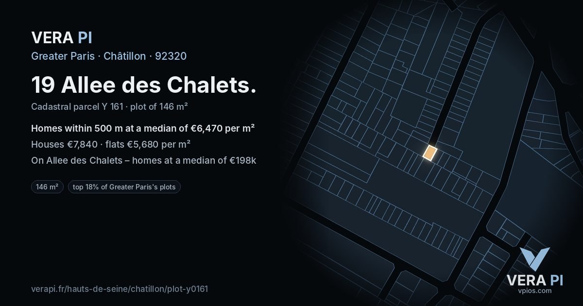 19 Allee des Chalets, Châtillon at night – the plot lit, the parcels around coloured by the prices near them