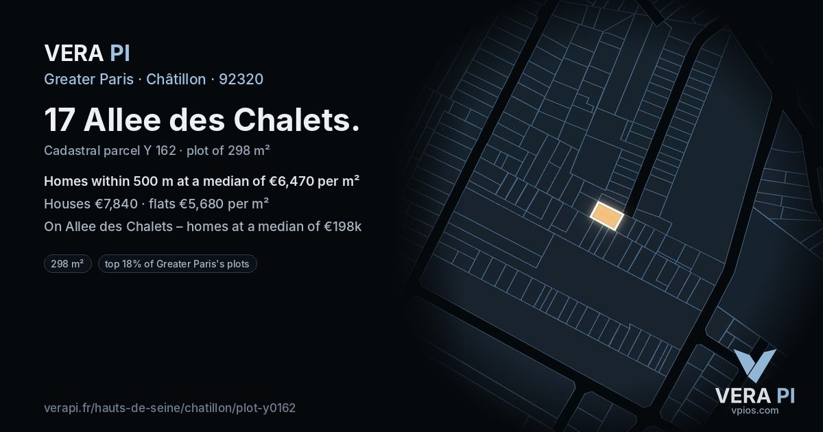 17 Allee des Chalets, Châtillon at night – the plot lit, the parcels around coloured by the prices near them