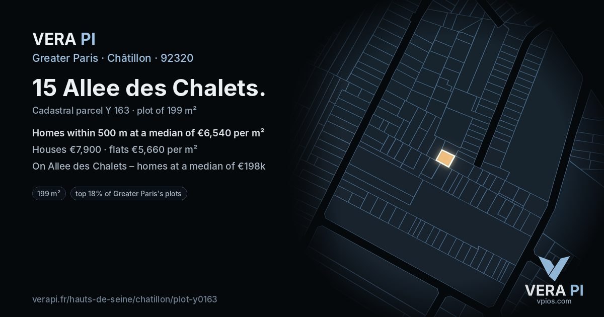 15 Allee des Chalets, Châtillon at night – the plot lit, the parcels around coloured by the prices near them