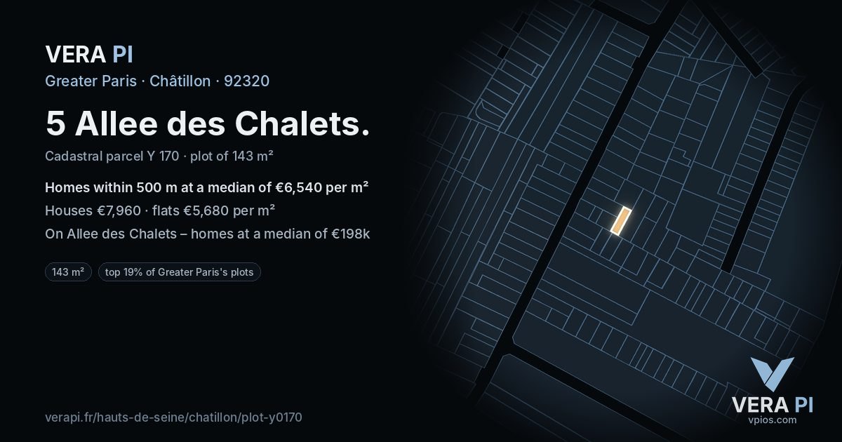 5 Allee des Chalets, Châtillon at night – the plot lit, the parcels around coloured by the prices near them