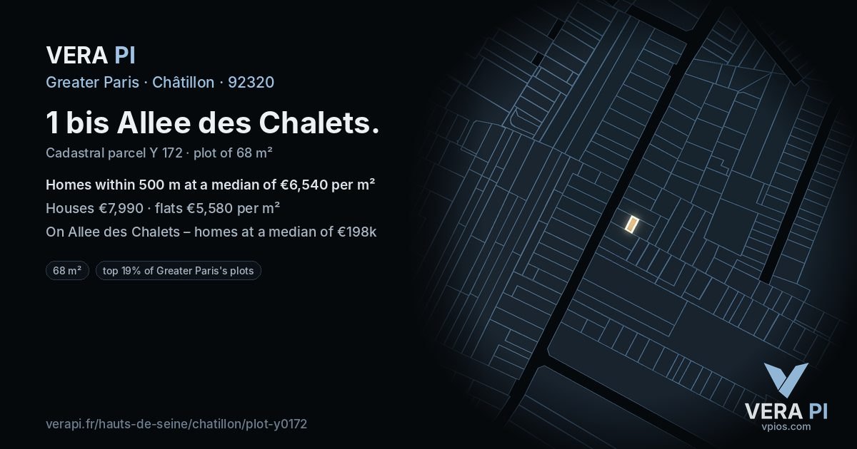 1 bis Allee des Chalets, Châtillon at night – the plot lit, the parcels around coloured by the prices near them