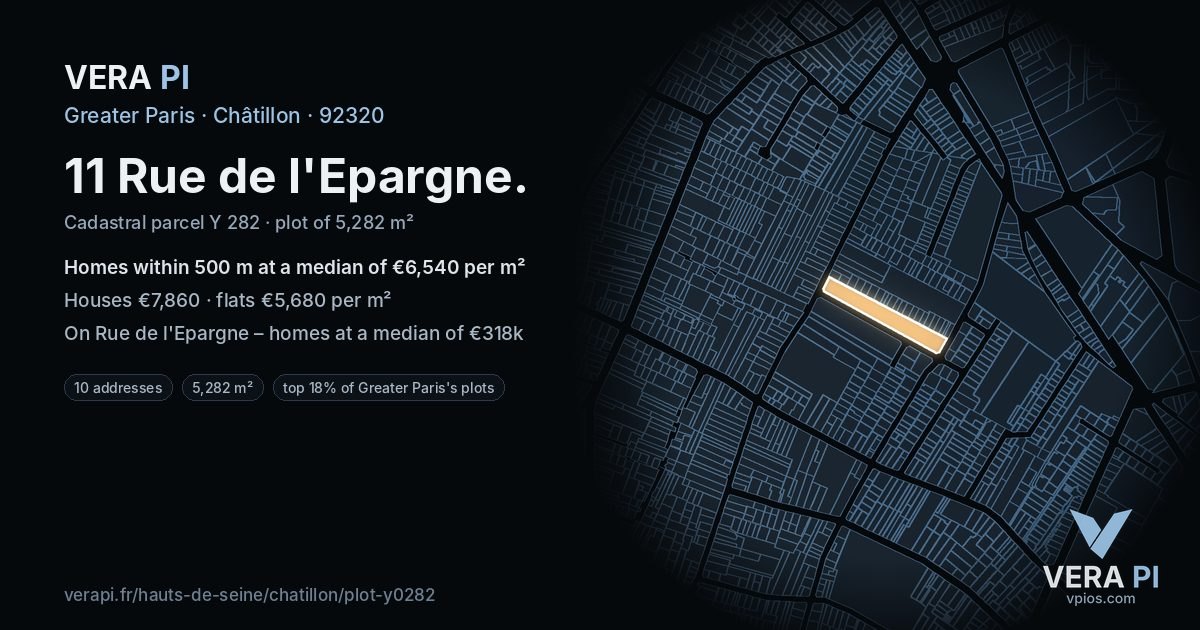 11 Rue de l'Epargne, Châtillon at night – the plot lit, the parcels around coloured by the prices near them