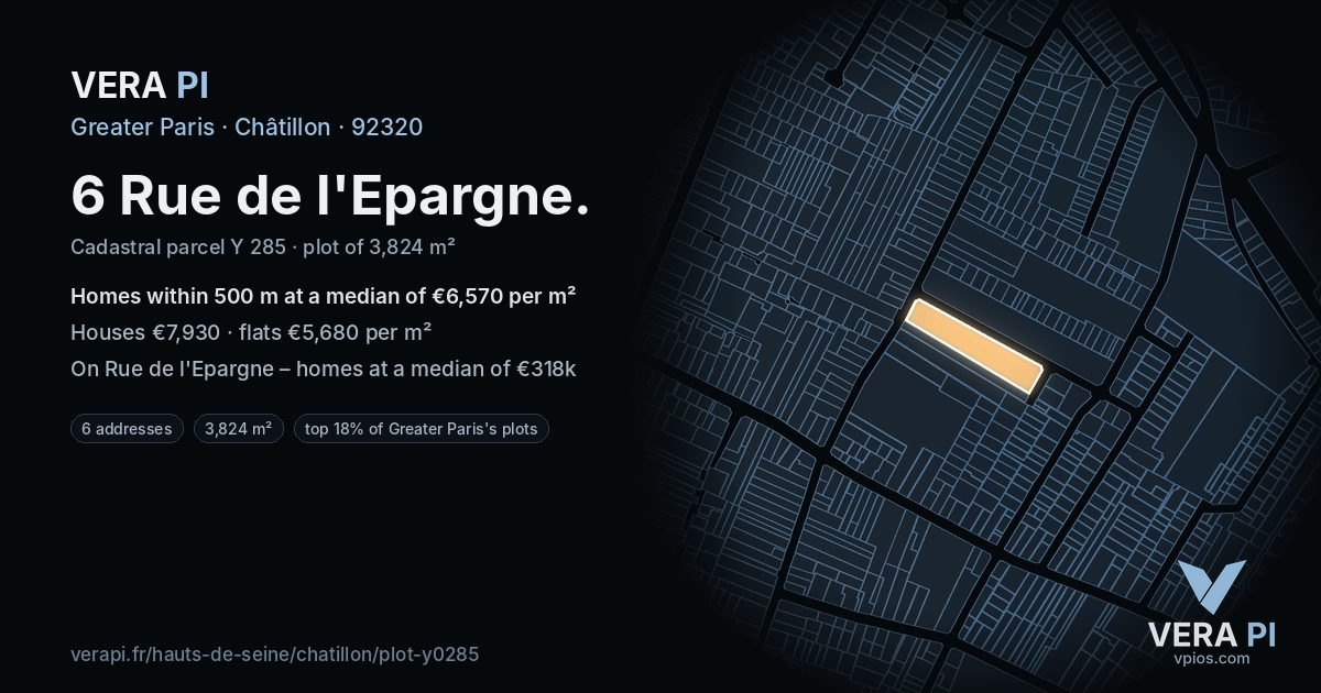 6 Rue de l'Epargne, Châtillon at night – the plot lit, the parcels around coloured by the prices near them