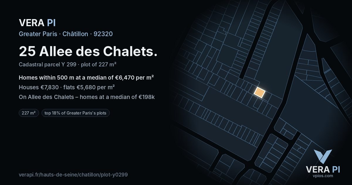 25 Allee des Chalets, Châtillon at night – the plot lit, the parcels around coloured by the prices near them