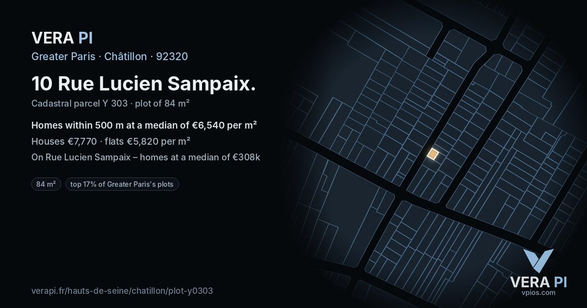 10 Rue Lucien Sampaix, Châtillon at night – the plot lit, the parcels around coloured by the prices near them