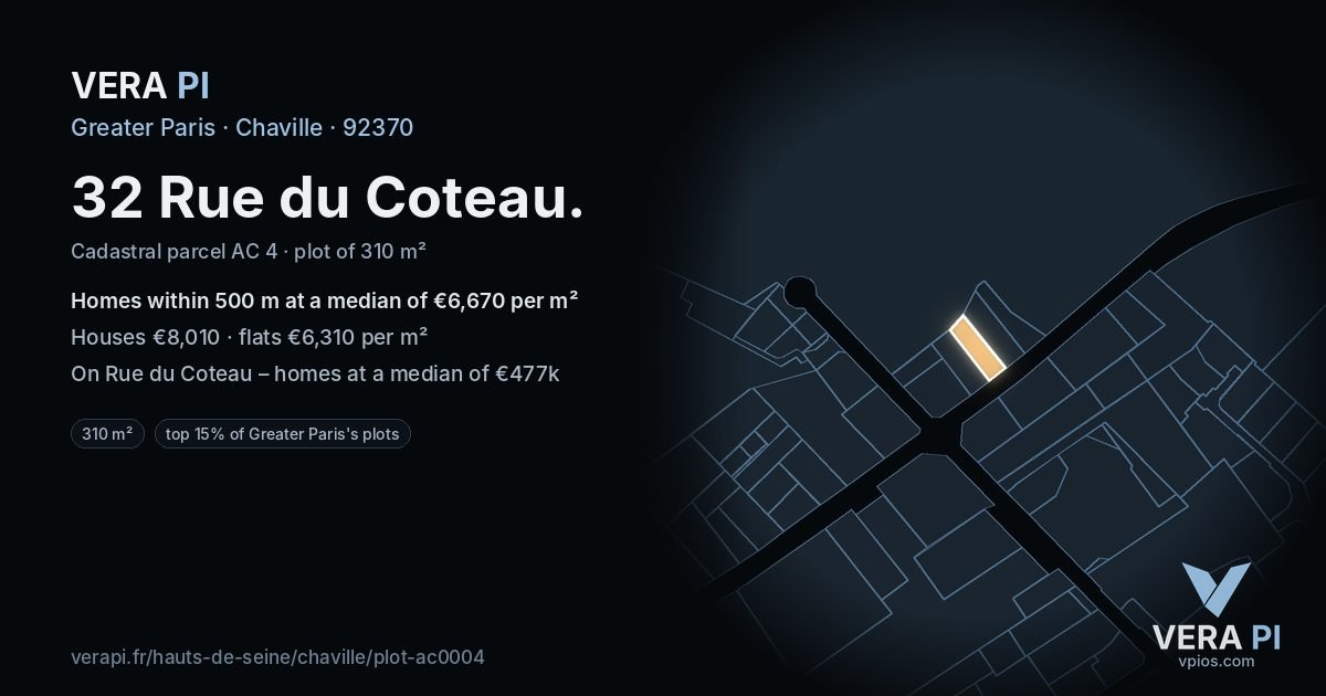 32 Rue du Coteau, Chaville at night – the plot lit, the parcels around coloured by the prices near them