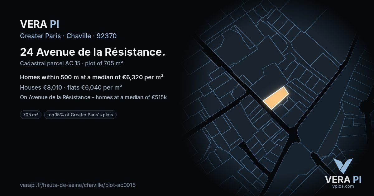 24 Avenue de la Résistance, Chaville at night – the plot lit, the parcels around coloured by the prices near them