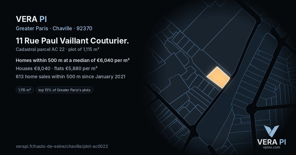 11 Rue Paul Vaillant Couturier, Chaville at night – the plot lit, the parcels around coloured by the prices near them