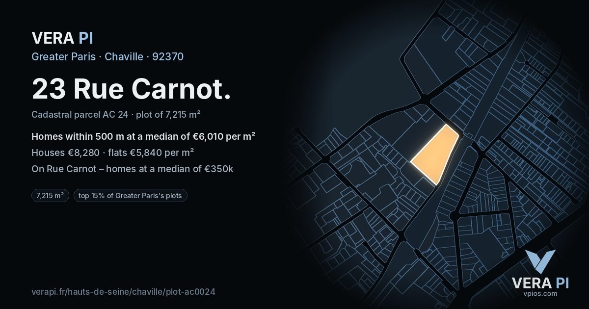 23 Rue Carnot, Chaville at night – the plot lit, the parcels around coloured by the prices near them