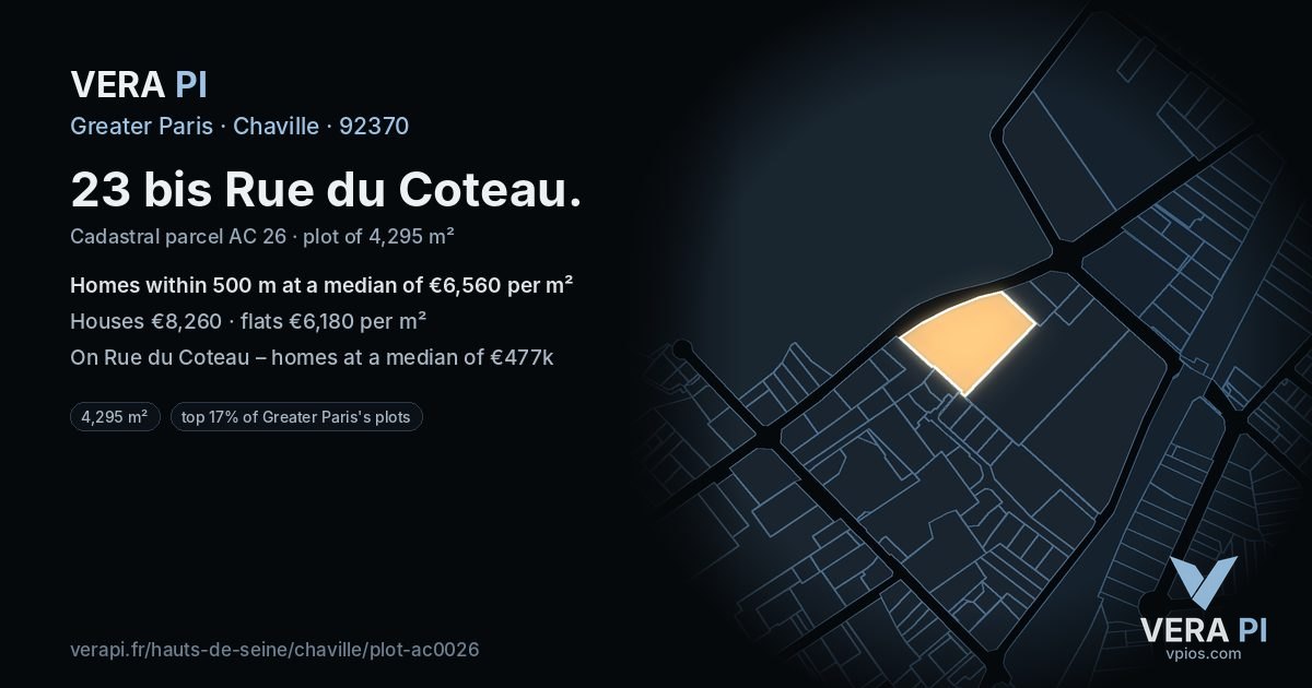 23 bis Rue du Coteau, Chaville at night – the plot lit, the parcels around coloured by the prices near them