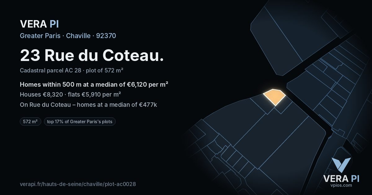 23 Rue du Coteau, Chaville at night – the plot lit, the parcels around coloured by the prices near them