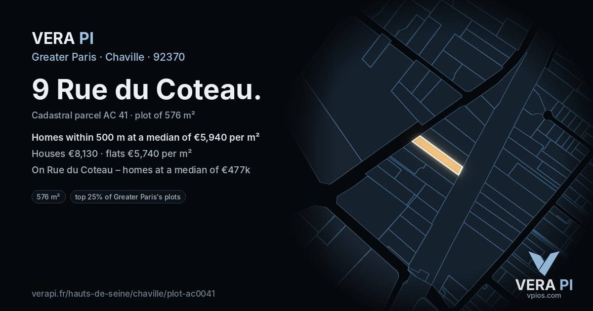 9 Rue du Coteau, Chaville at night – the plot lit, the parcels around coloured by the prices near them