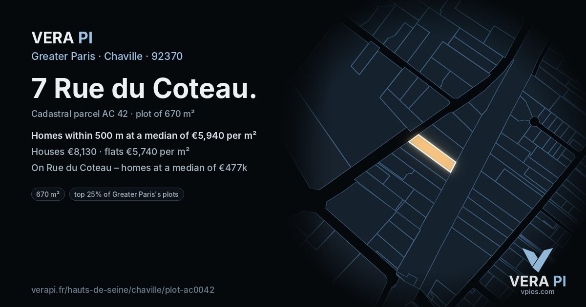 7 Rue du Coteau, Chaville at night – the plot lit, the parcels around coloured by the prices near them