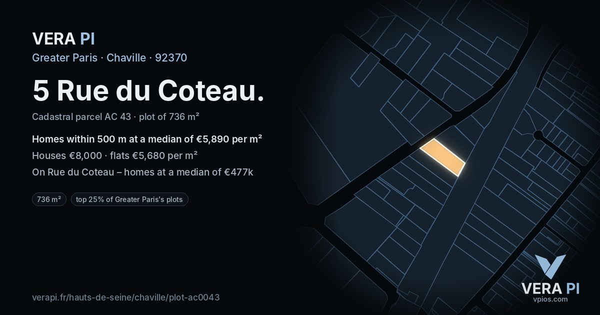 5 Rue du Coteau, Chaville at night – the plot lit, the parcels around coloured by the prices near them