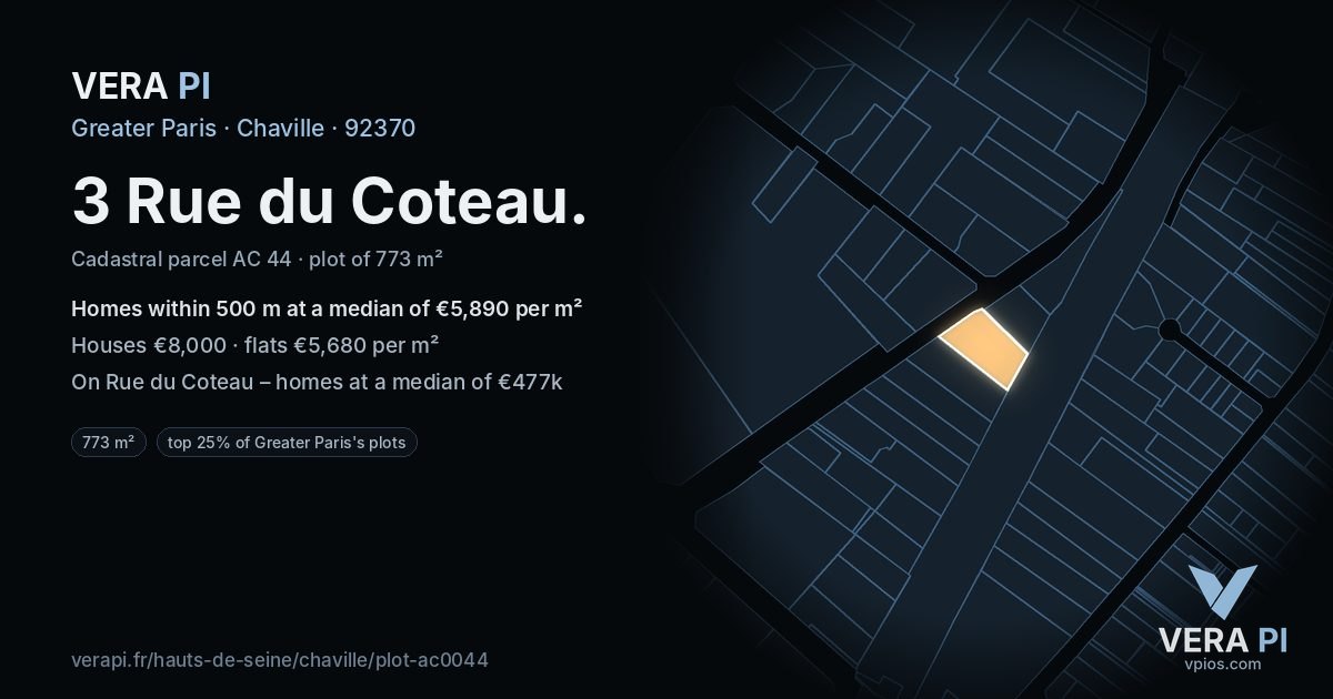 3 Rue du Coteau, Chaville at night – the plot lit, the parcels around coloured by the prices near them