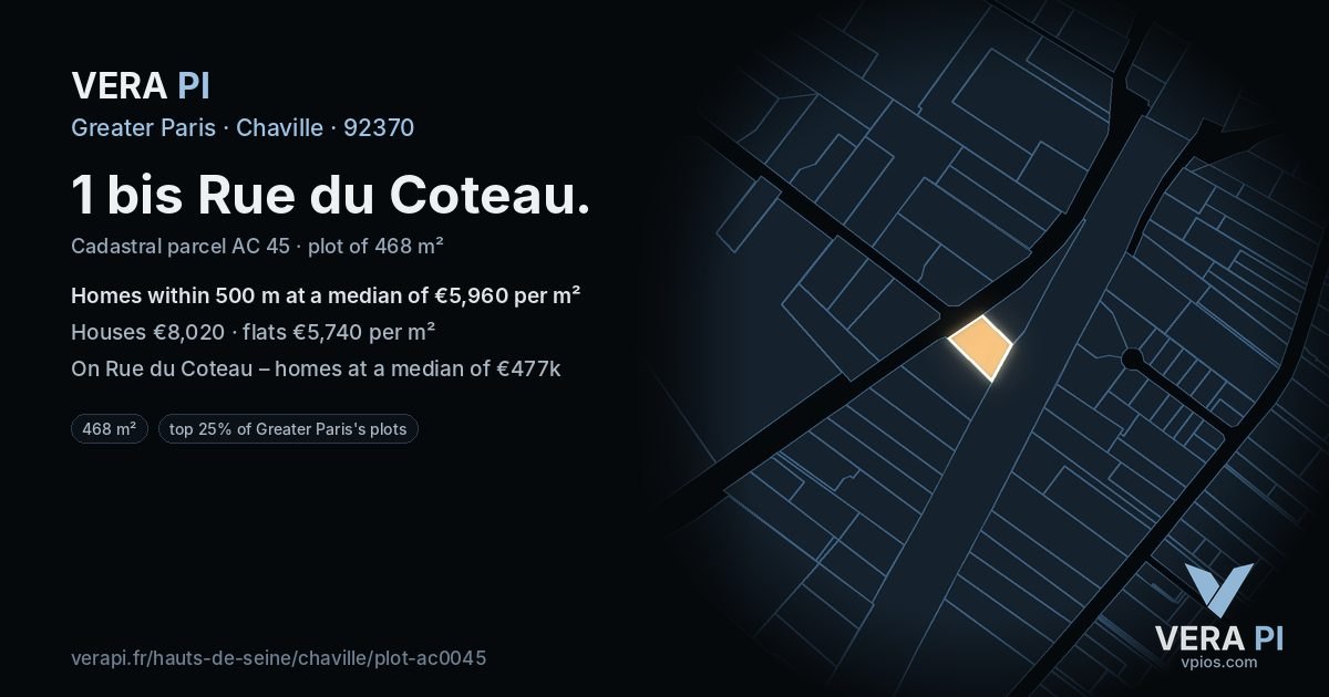 1 bis Rue du Coteau, Chaville at night – the plot lit, the parcels around coloured by the prices near them