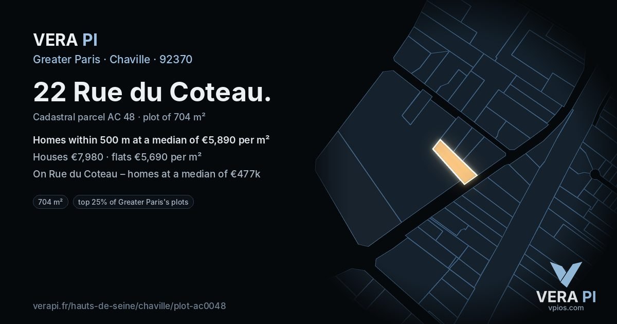 22 Rue du Coteau, Chaville at night – the plot lit, the parcels around coloured by the prices near them