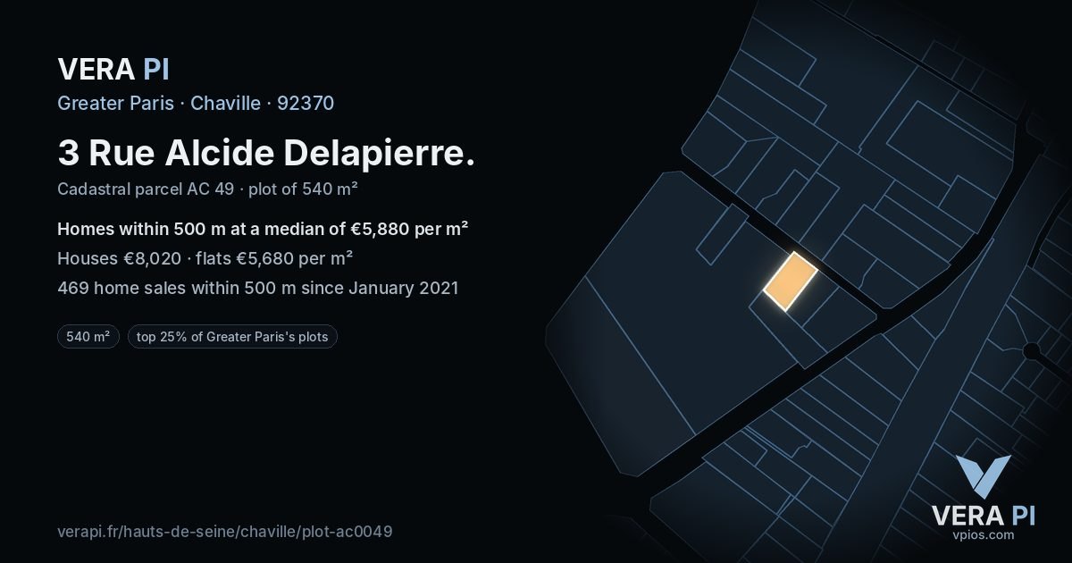3 Rue Alcide Delapierre, Chaville at night – the plot lit, the parcels around coloured by the prices near them