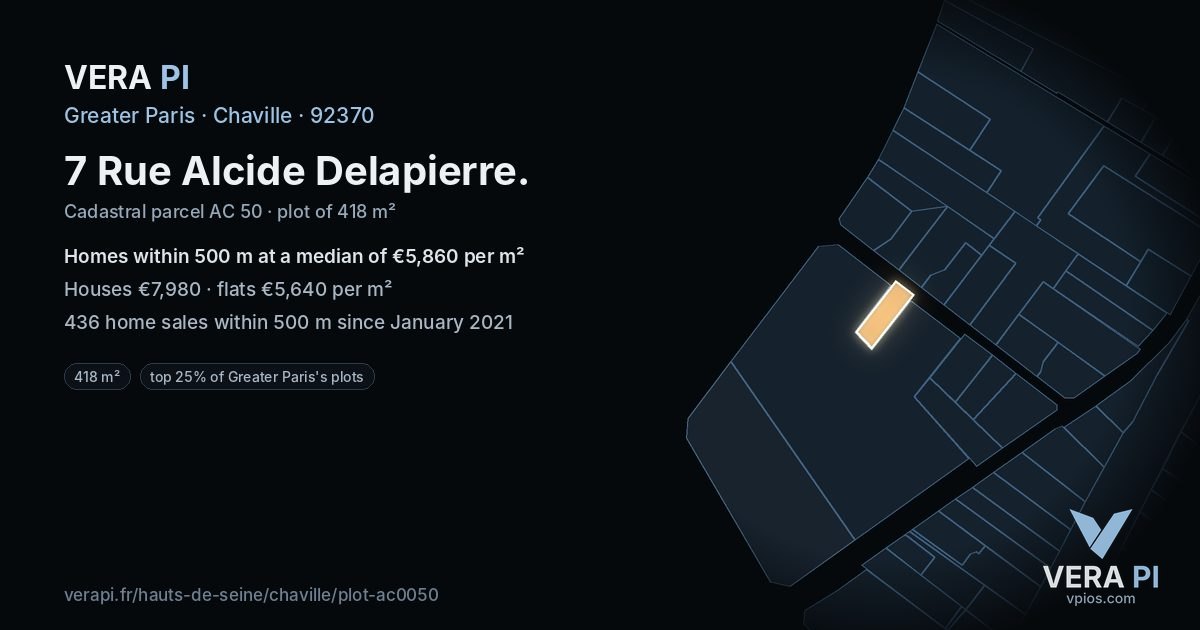 7 Rue Alcide Delapierre, Chaville at night – the plot lit, the parcels around coloured by the prices near them
