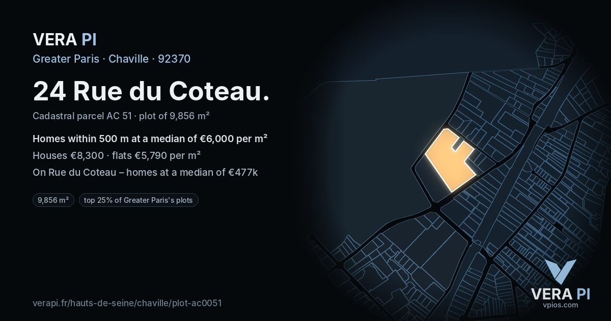 24 Rue du Coteau, Chaville at night – the plot lit, the parcels around coloured by the prices near them